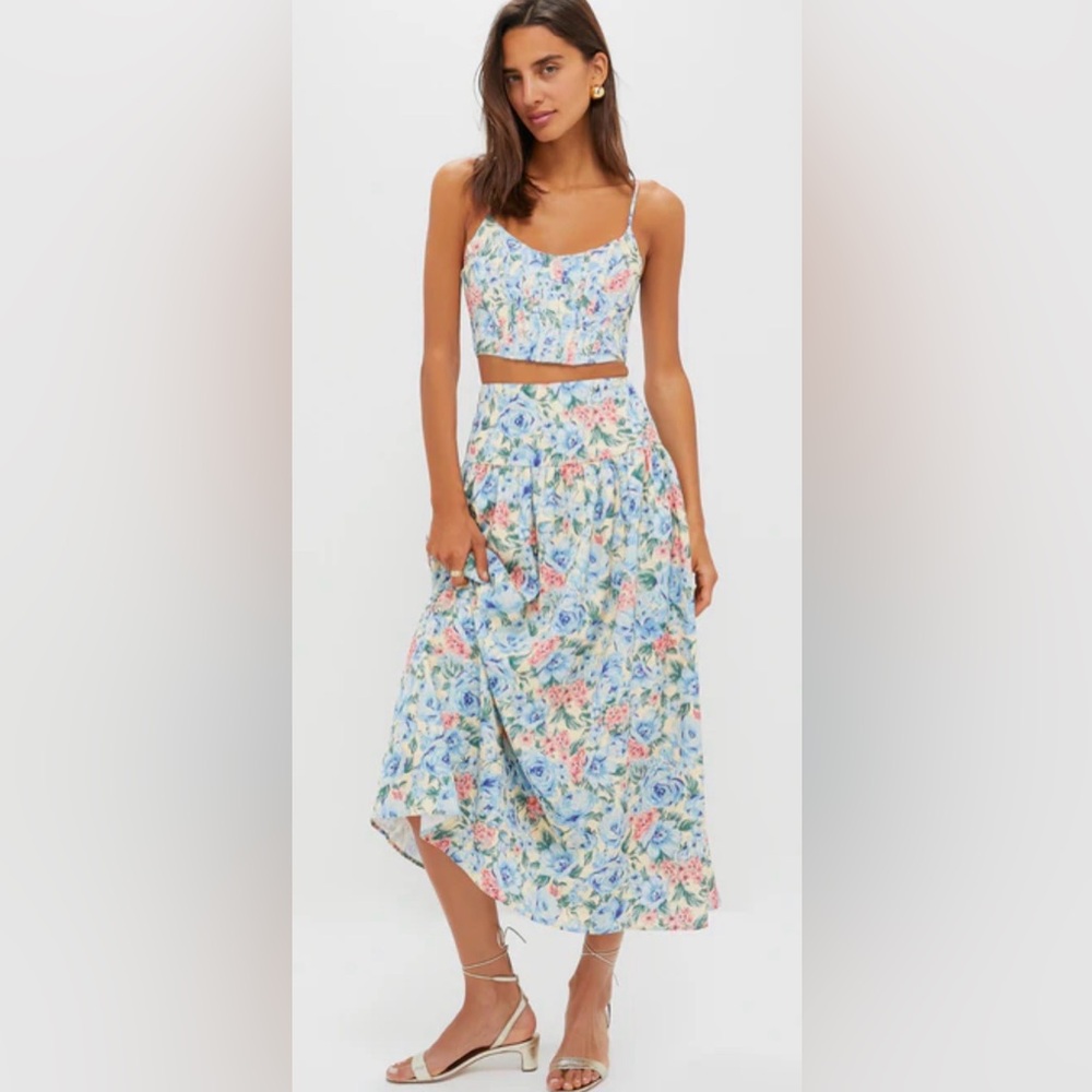 Tuckernuck MOON RIVER Blue Multi Maxi Skirt and Cropped Tank. Floral Skirt Set.